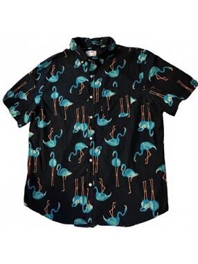 XL Old Navy Flamingo Built-In Flex Printed Everyday Short-Sleeve Button up Shirt